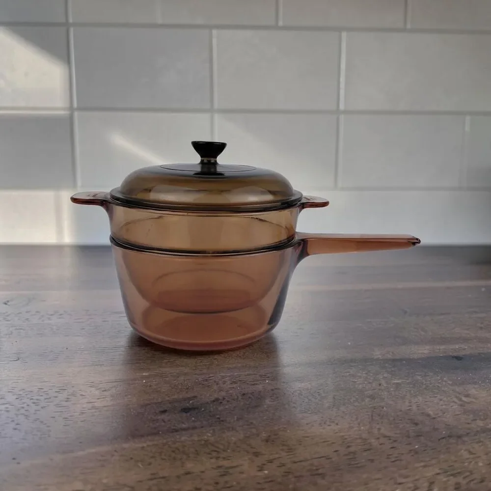 Vision Corning Glass Cookware Double Boiler 3 Piece Amber 1.5 L. #6